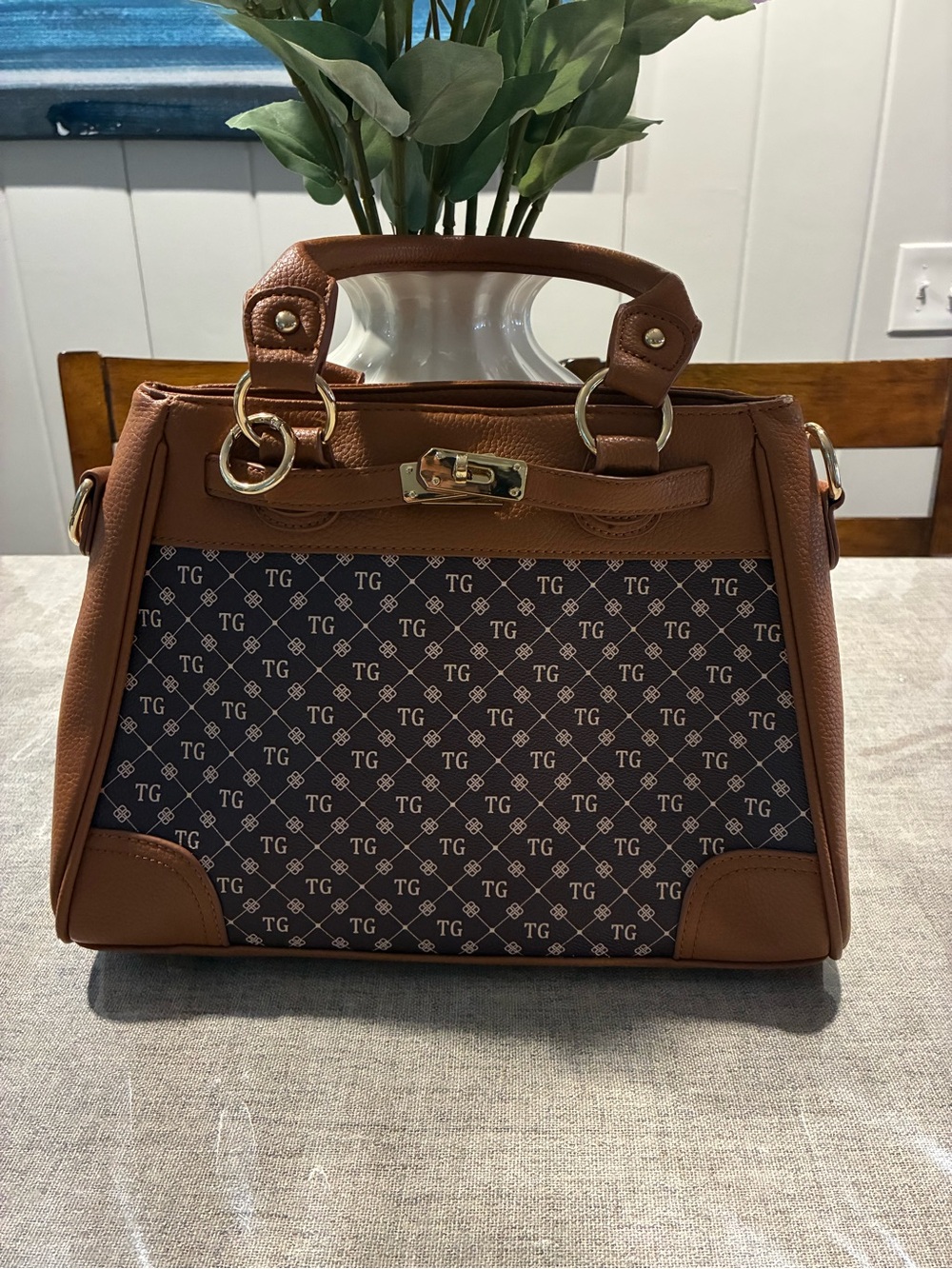 TG Monogram Brown Tote Handbag
